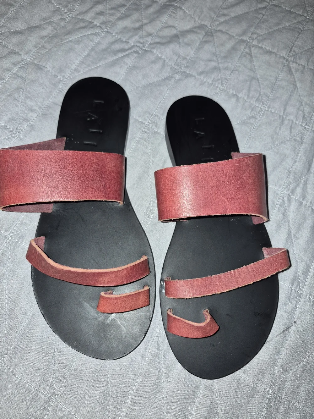 Women’s Strappy Red Slide Sandals - Picture 1 of 4